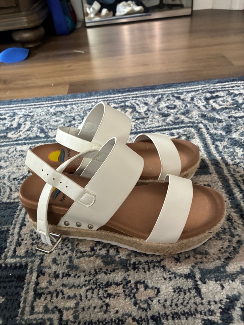 White Double-Strap Espadrille Platform Sandals with Ankle Buckle